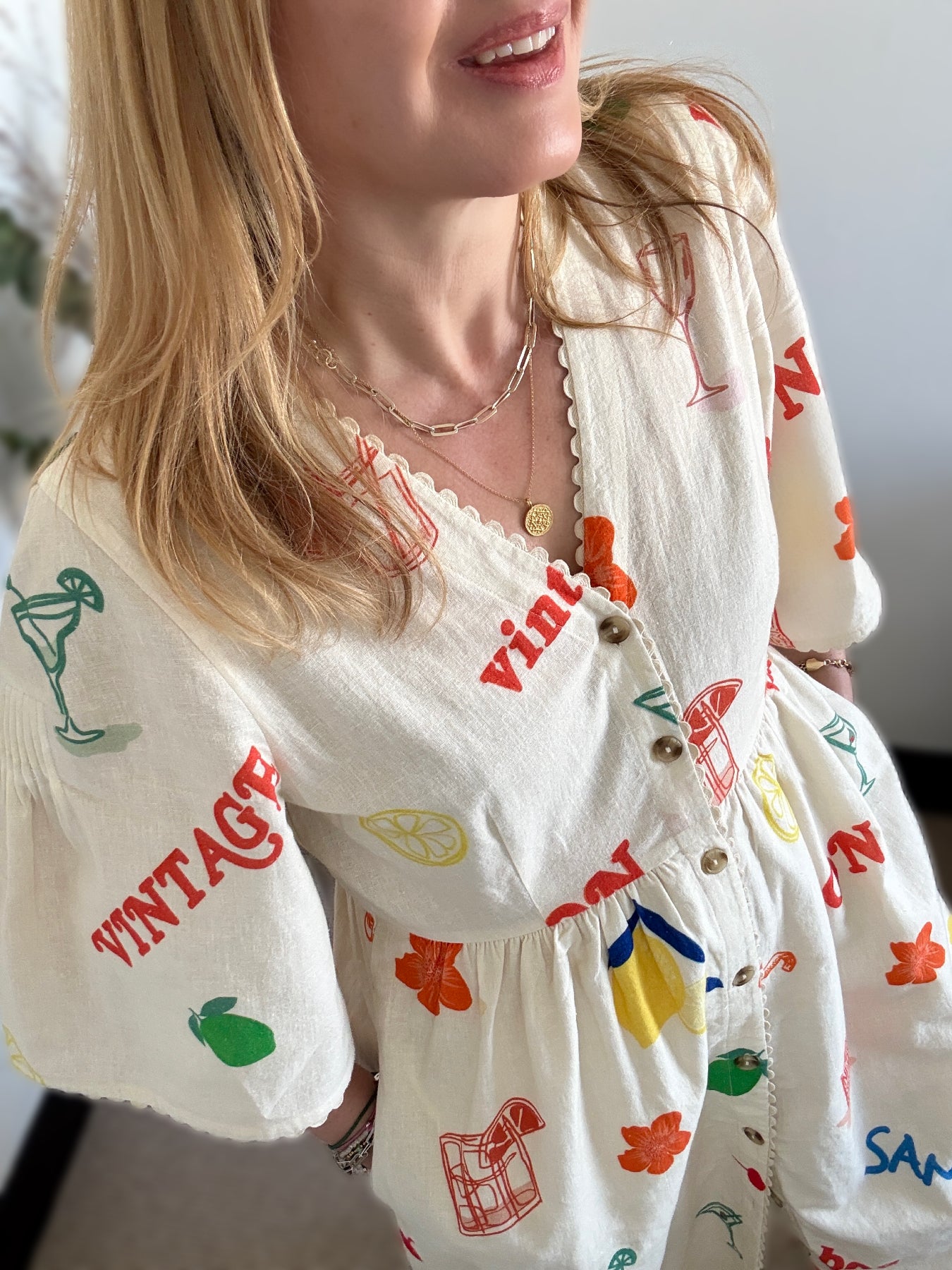 Collette Button Front Midi Dress Drinky Print