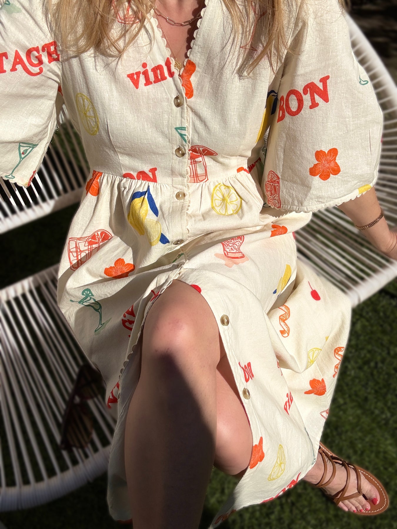 Collette Button Front Midi Dress Drinky Print