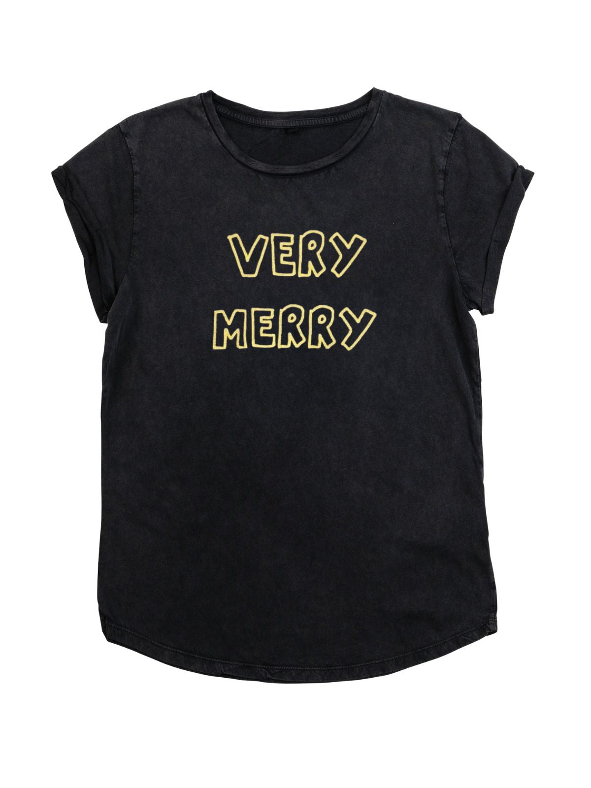Very Merry T-shirt Stone Wash Black Gold