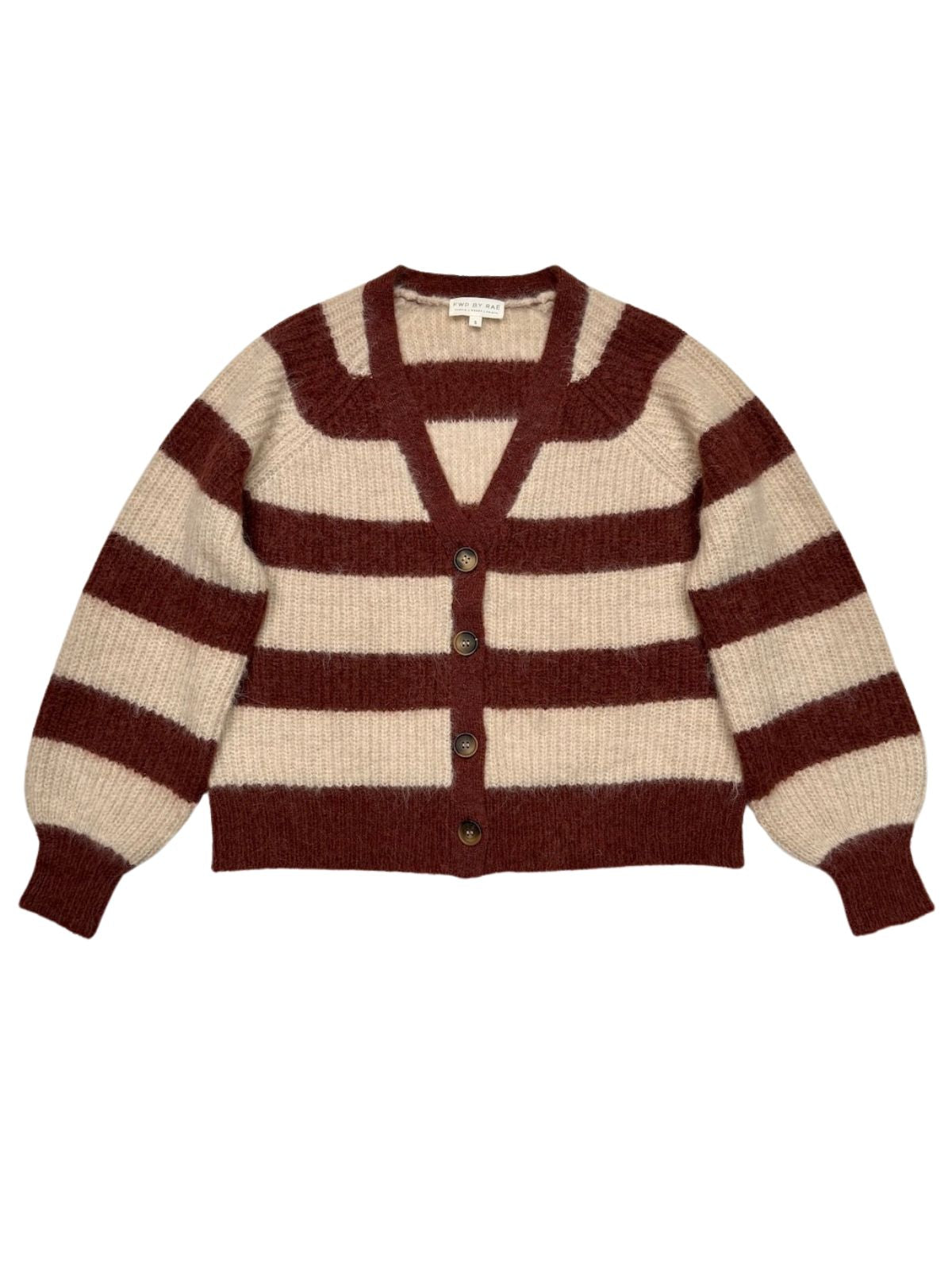 Joni Wide Stripe Wool Cardigan Brown Beige