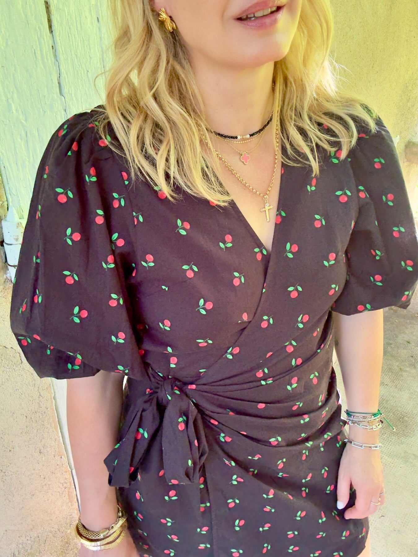 Alice Short Wrap Dress Cherry Print