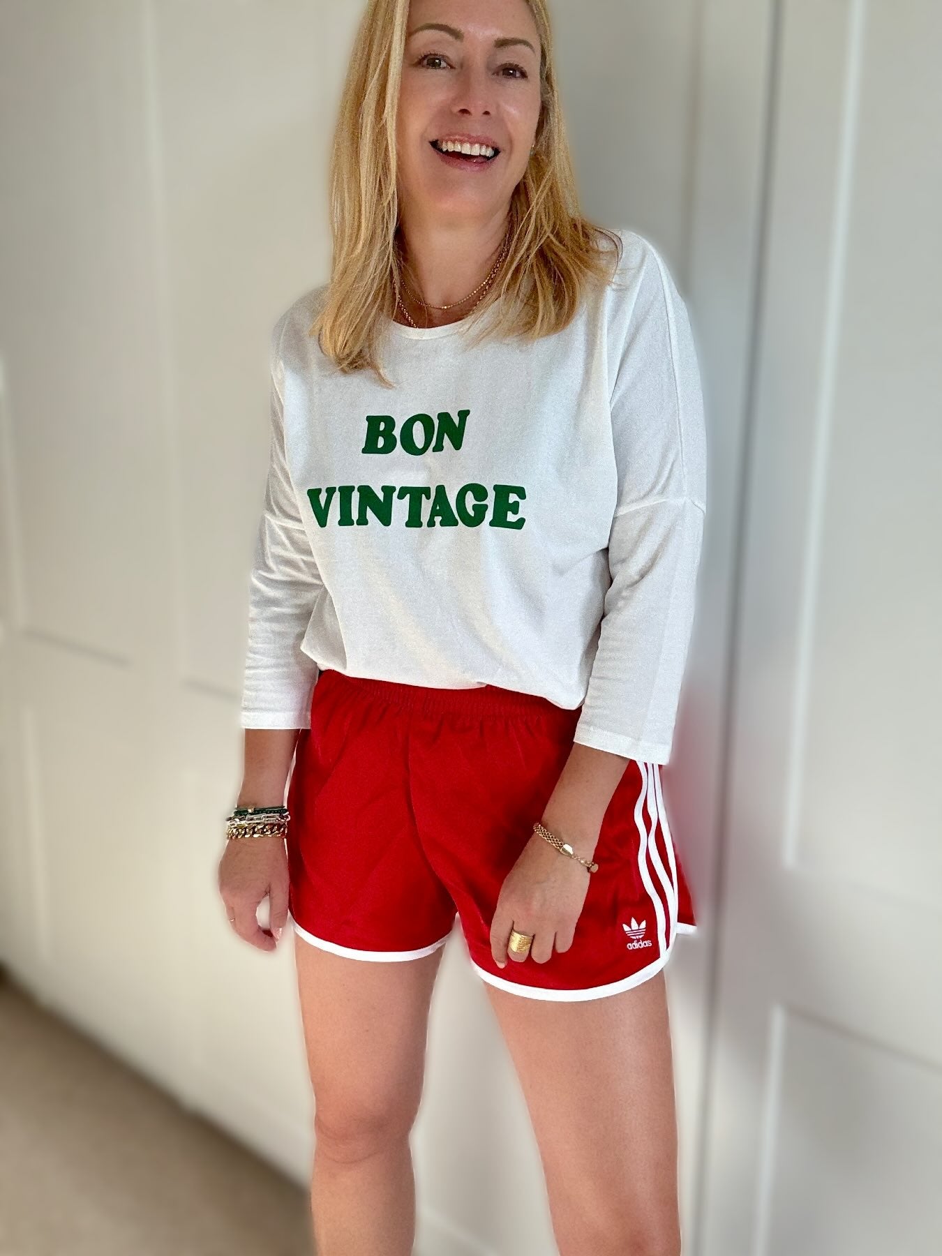 Bon Vintage 3/4 Sleeve Organic Cotton Top White Green