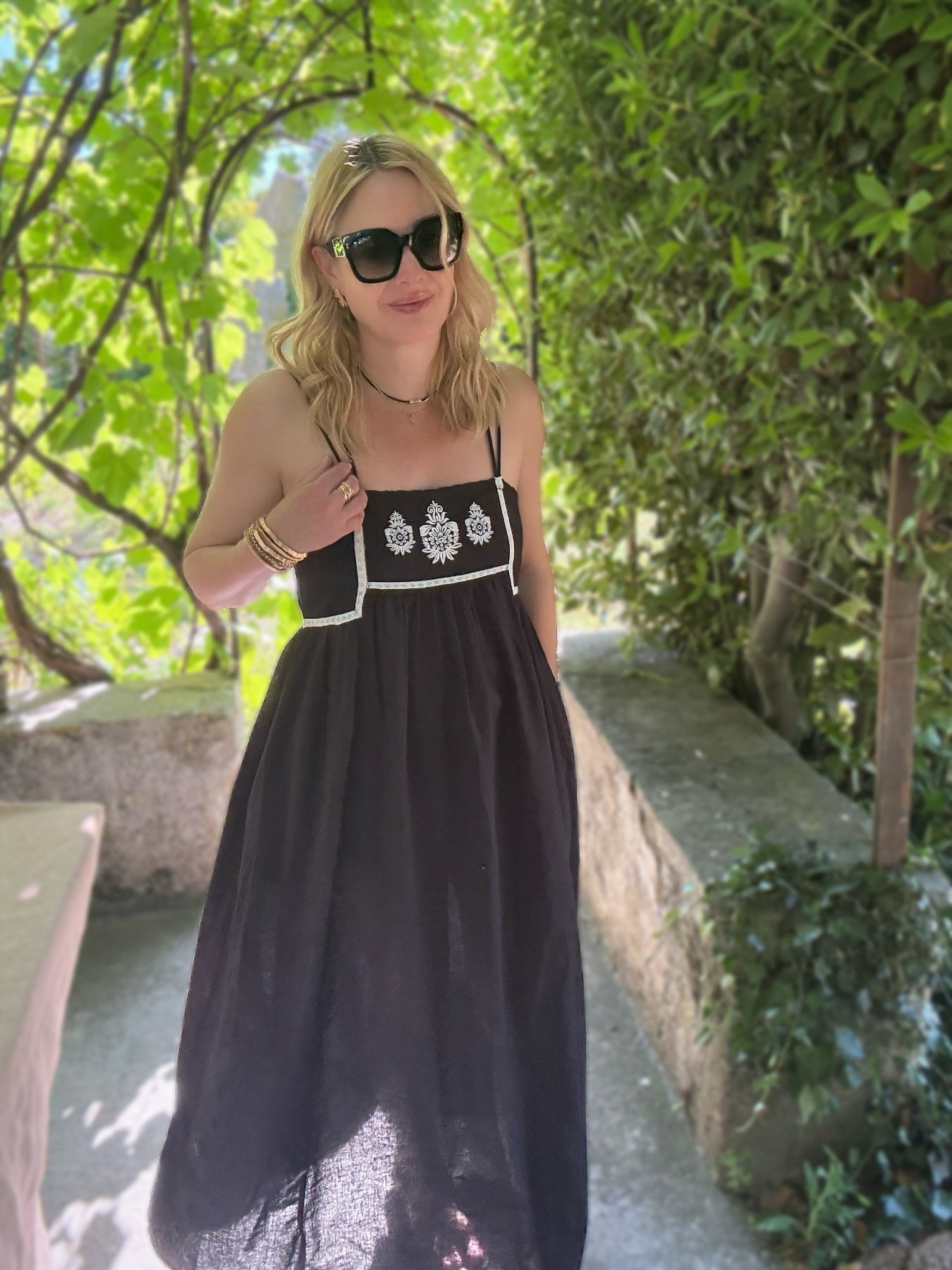 Florence Embroidered Linen Maxi Dress Black