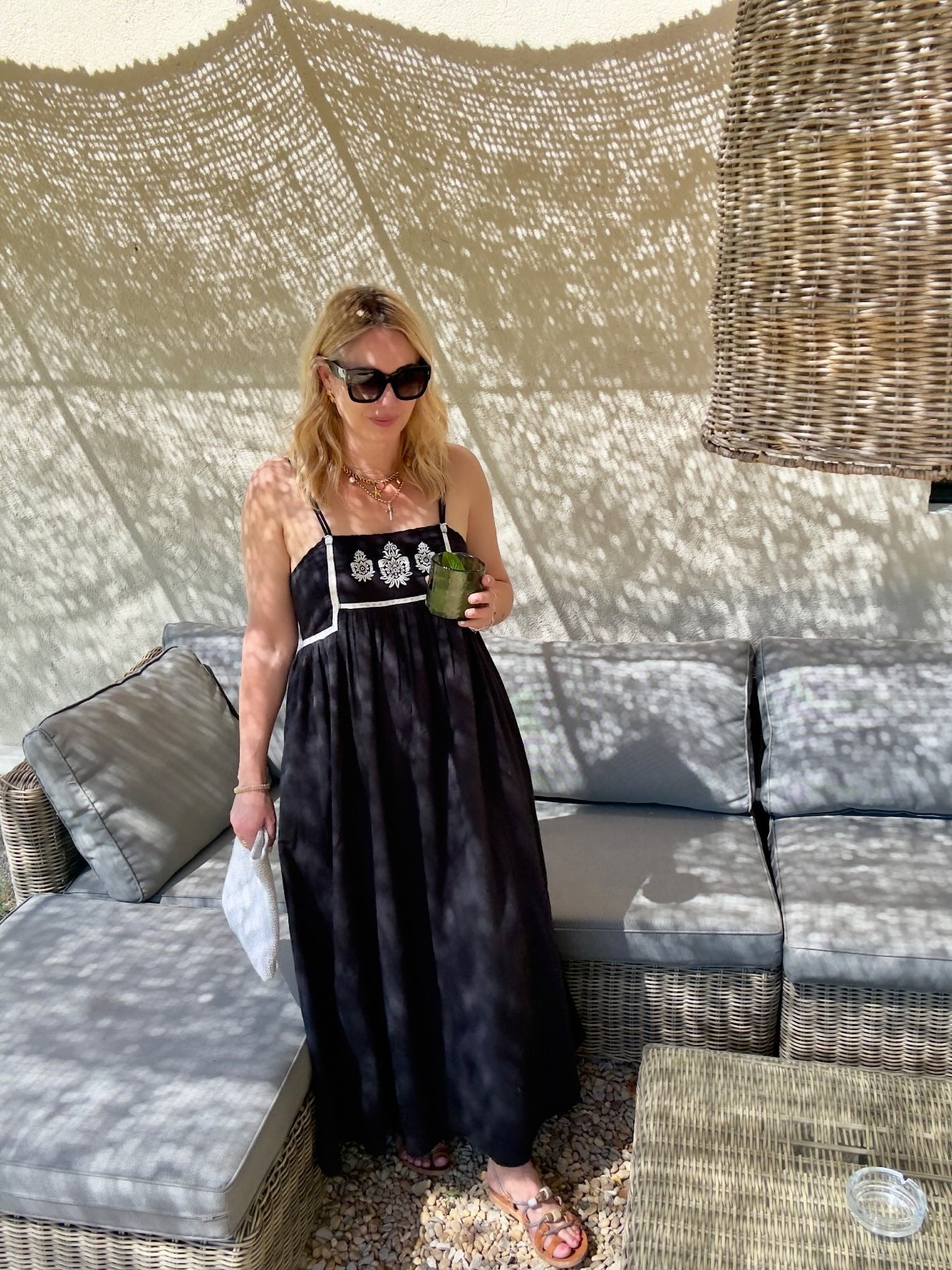 Florence Embroidered Linen Maxi Dress Black