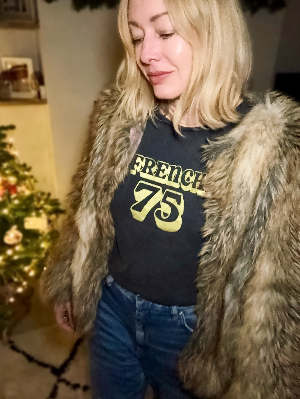 French75 Tee Stone Wash Black Gold