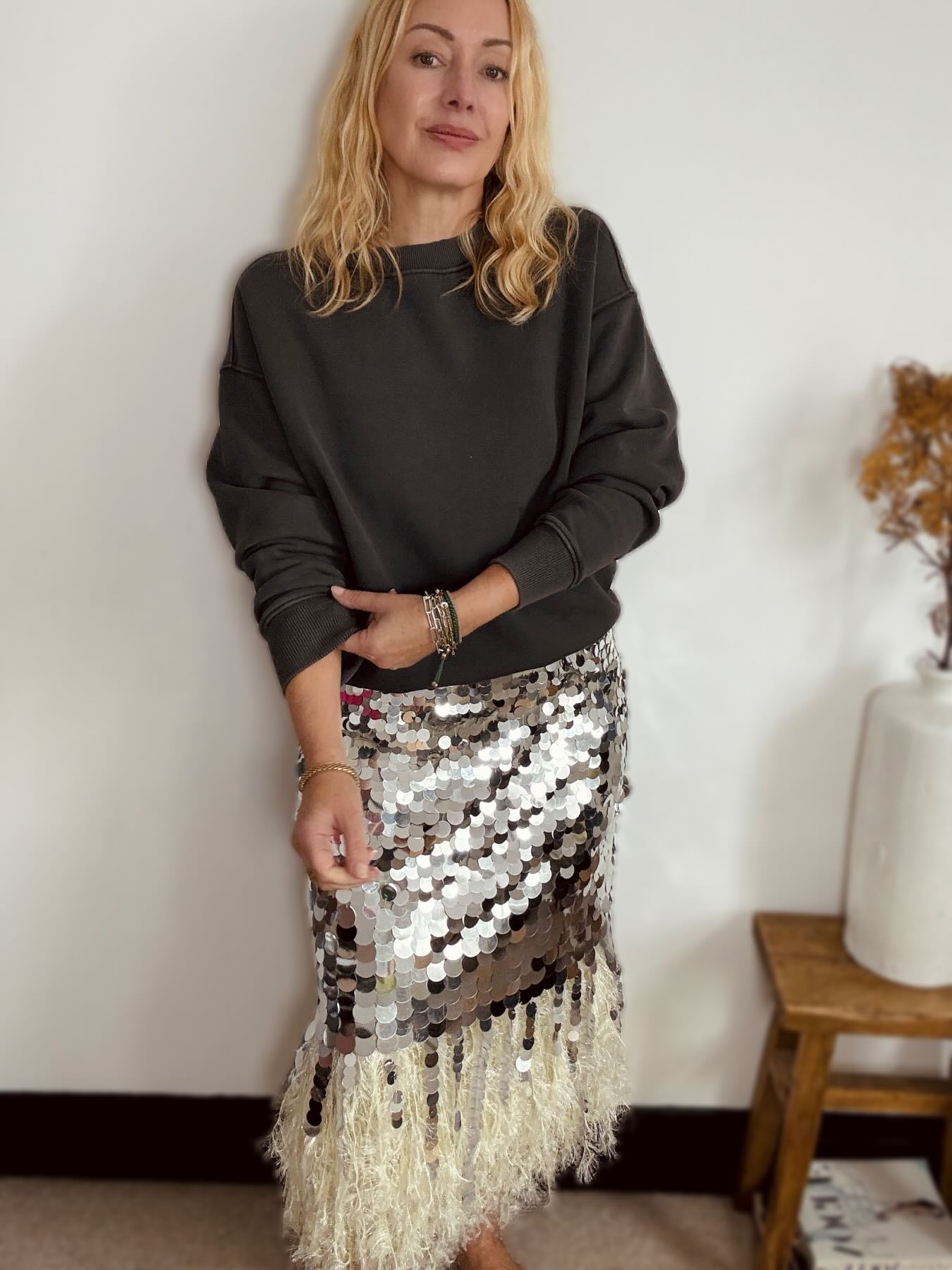 Frankie Washed Oversized Brushed Cotton Sweatshirt Anthracite