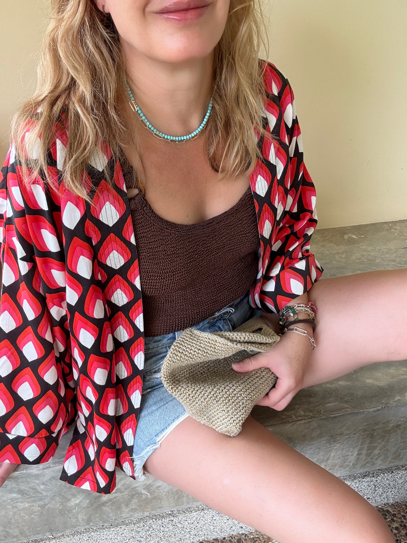 Abi Kimono Geo Print Pink Red
