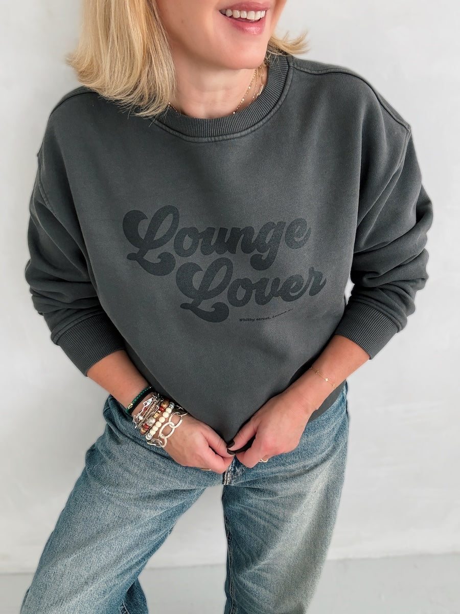 Lounge Lover Oversized Brushed Cotton Sweatshirt Washed Dark Grey