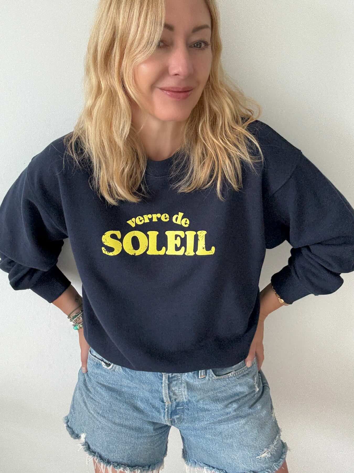 Verre De Soleil Navy Yellow Slogan Sweatshirt