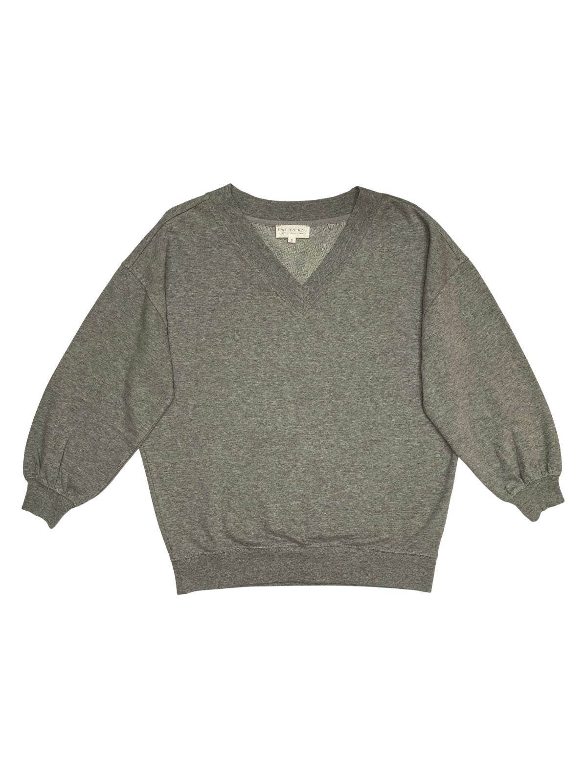 V Neck Fine Knit Sweatshirt Marl Grey