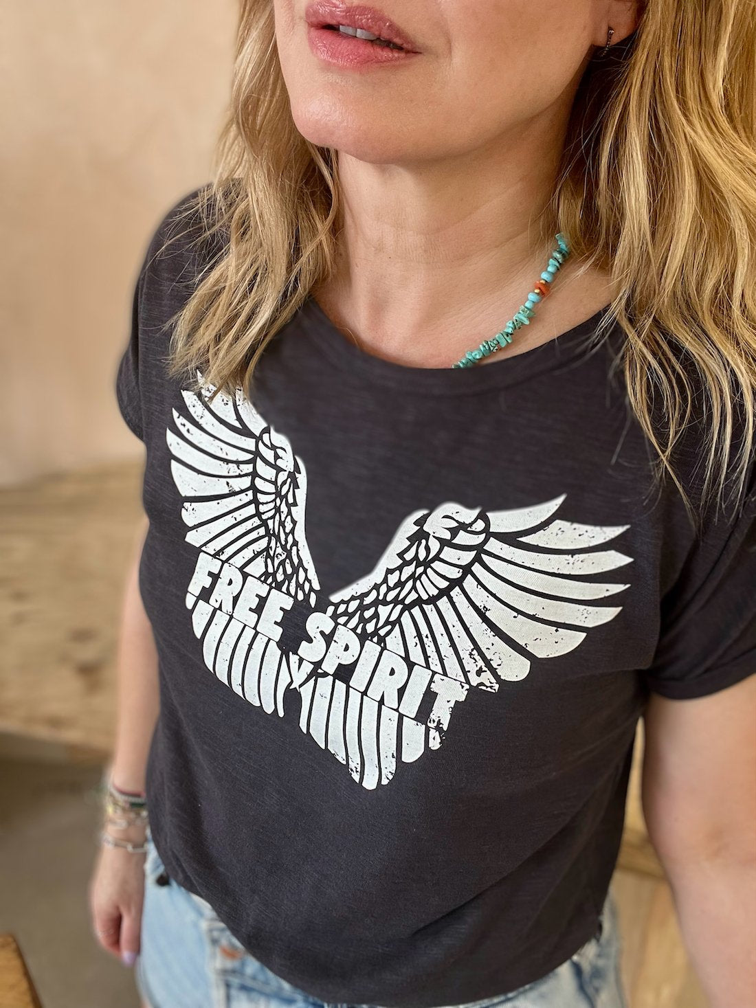 Free Spirit Tee distressed white slate black | fwp by rae | vintage style tee