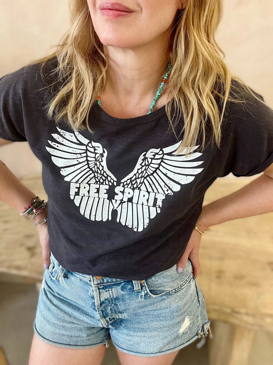 Free Spirit Tee distressed white slate black | fwp by rae | vintage style tee