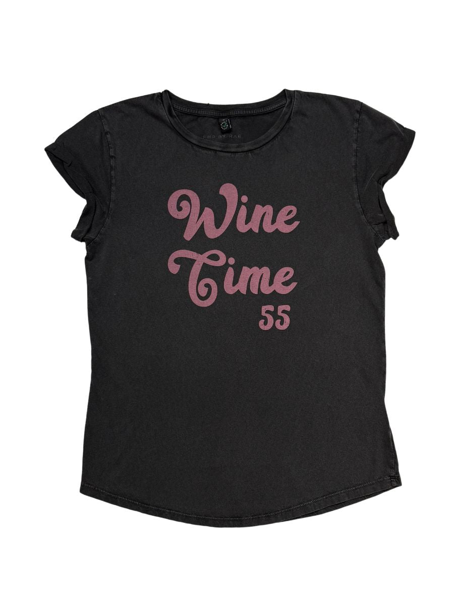 Wine Time 55 T-Shirt Stone Wash Black Dusty Rose