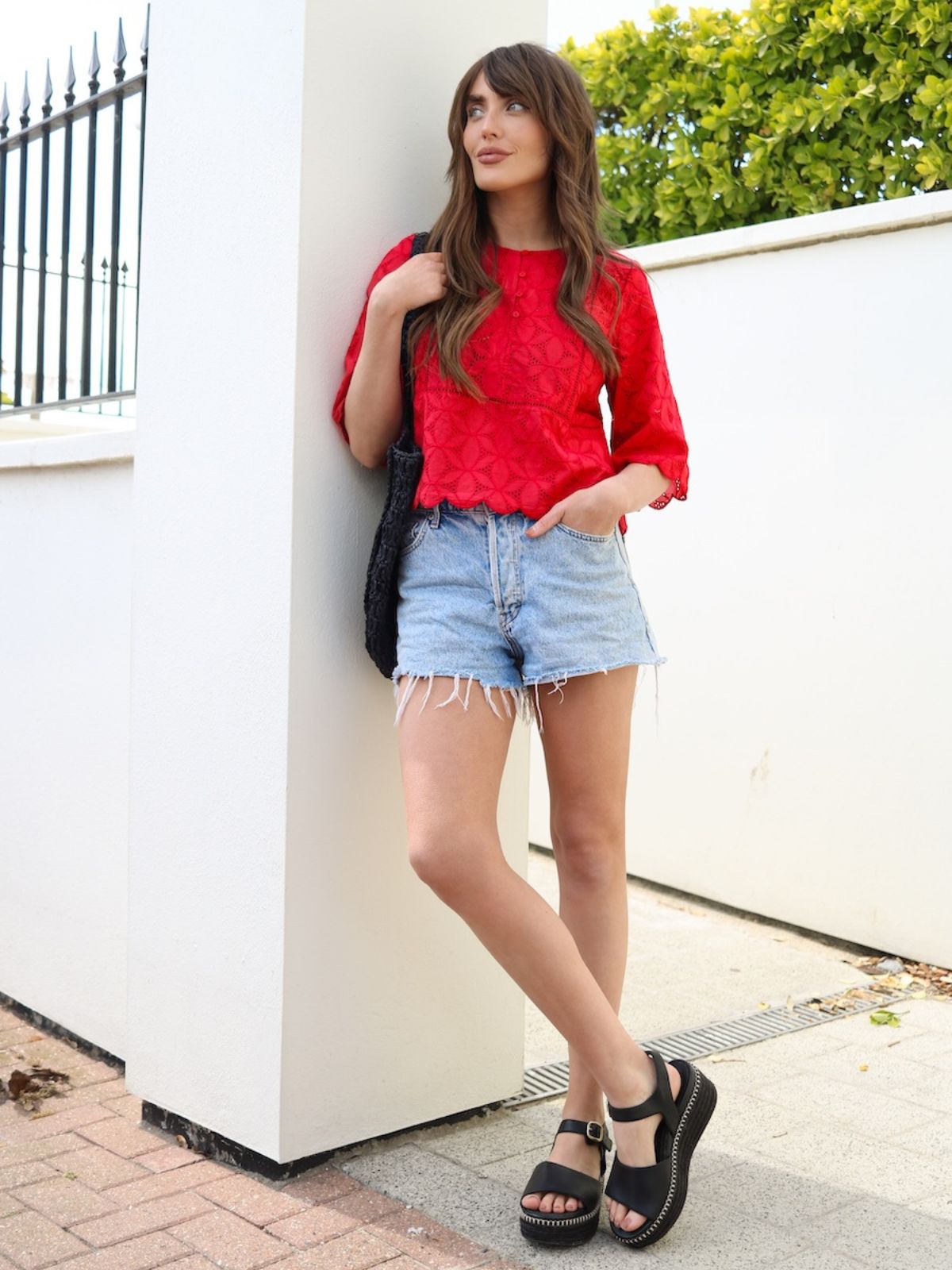 Sadie Broderie Blouse Scalloped Edge Red