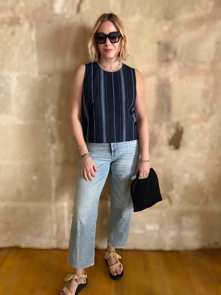 Imogen Cotton Linen Shell Top Blue Stripe