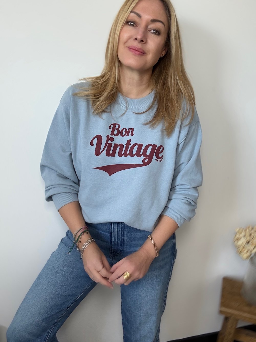 Bon Vintage Retro sweatshirt blue and wine