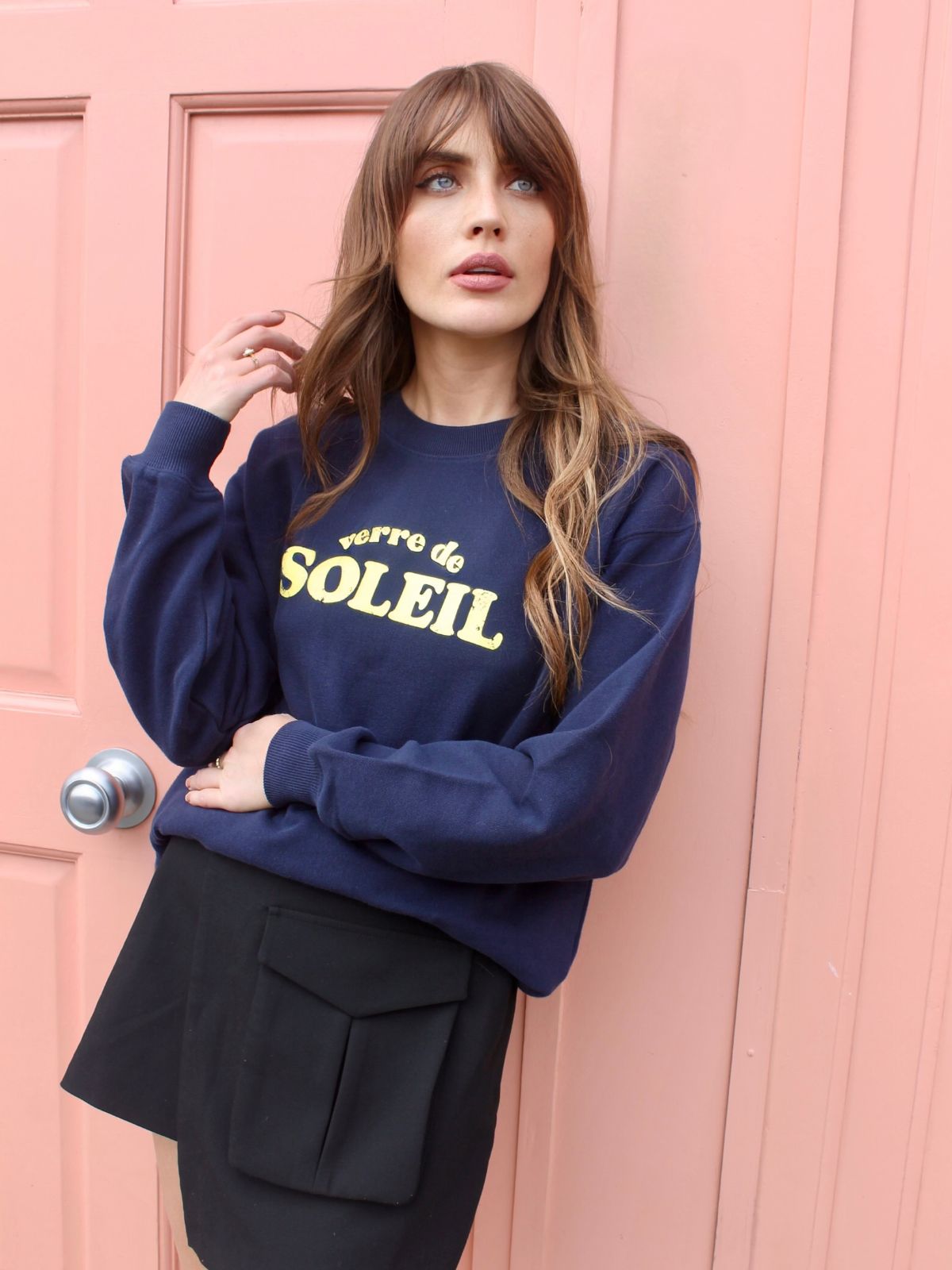 Verre De Soleil Navy Yellow Slogan Sweatshirt