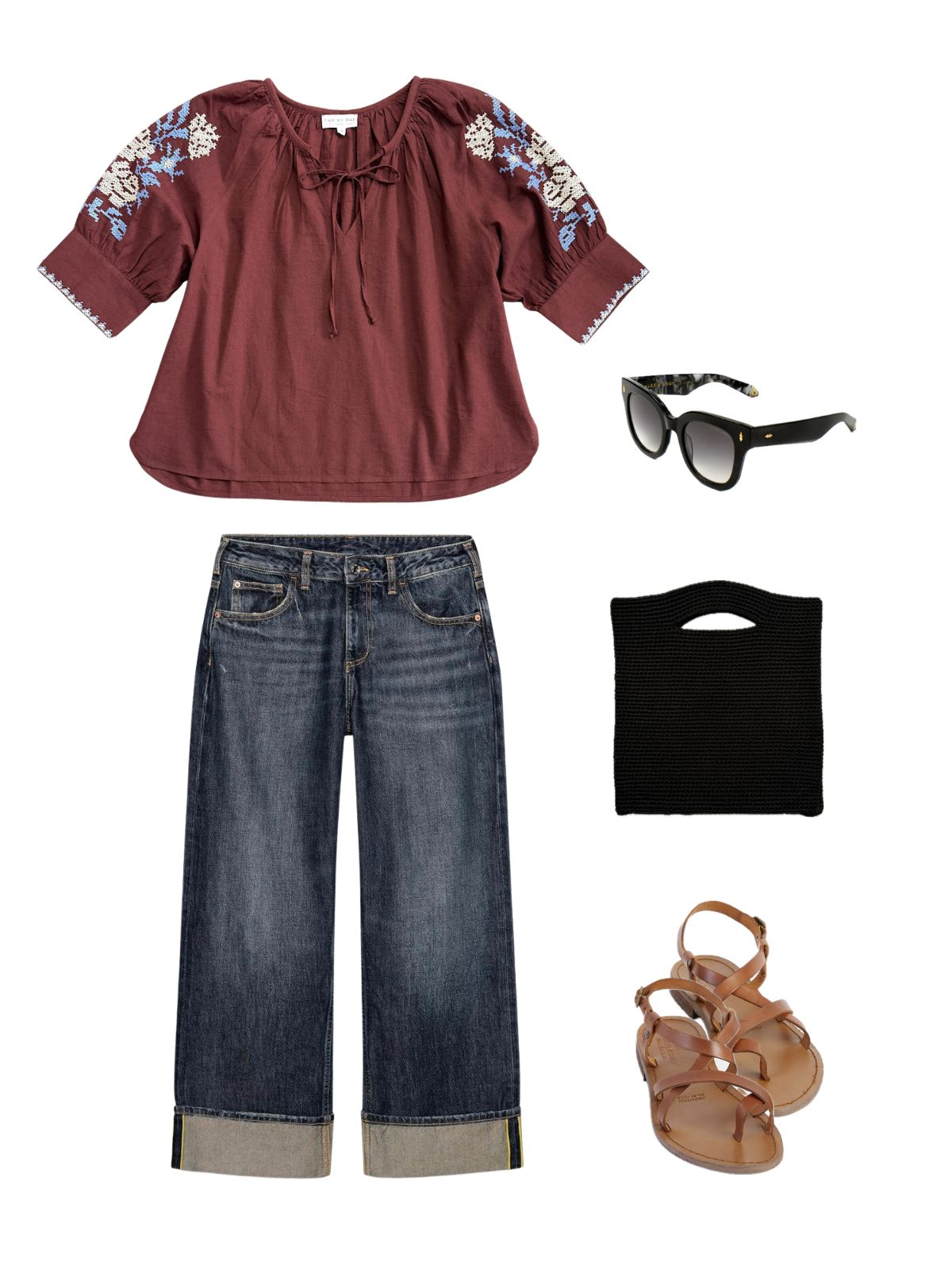 Gracey Boho Blouse Embroidered Sleeve Brandy Brown