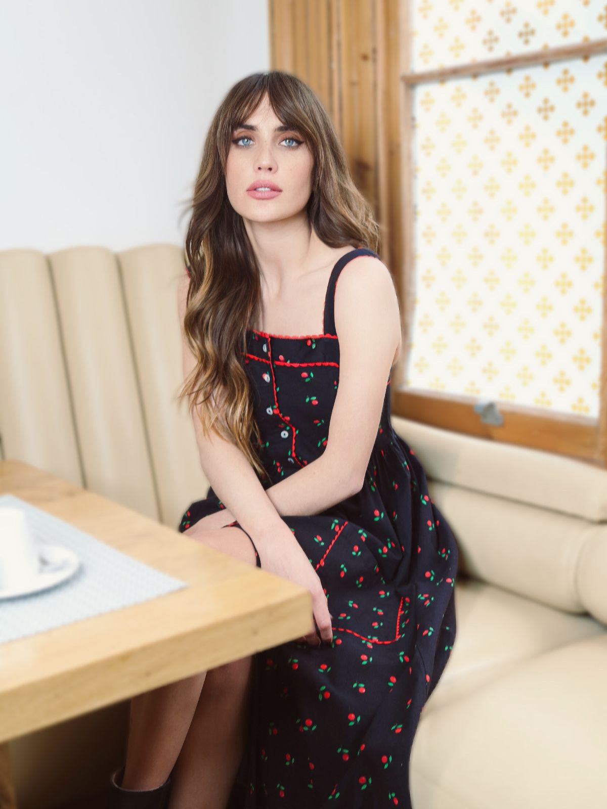 Willow Button Front Patch Pocket Midi Dress Black Cherry
