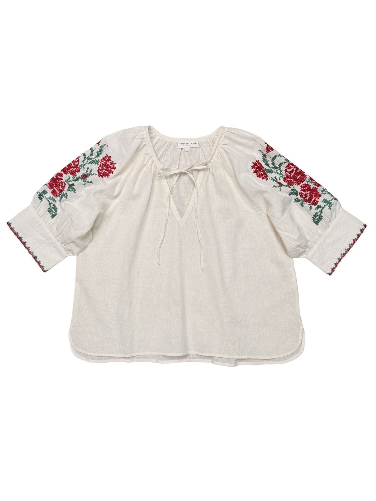 Gracey Boho Blouse Embroidered Sleeve Cream
