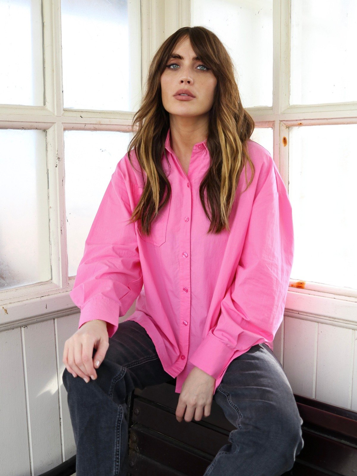 Paige oversized poplin cotton shirt | fwp by rae | pink shirt