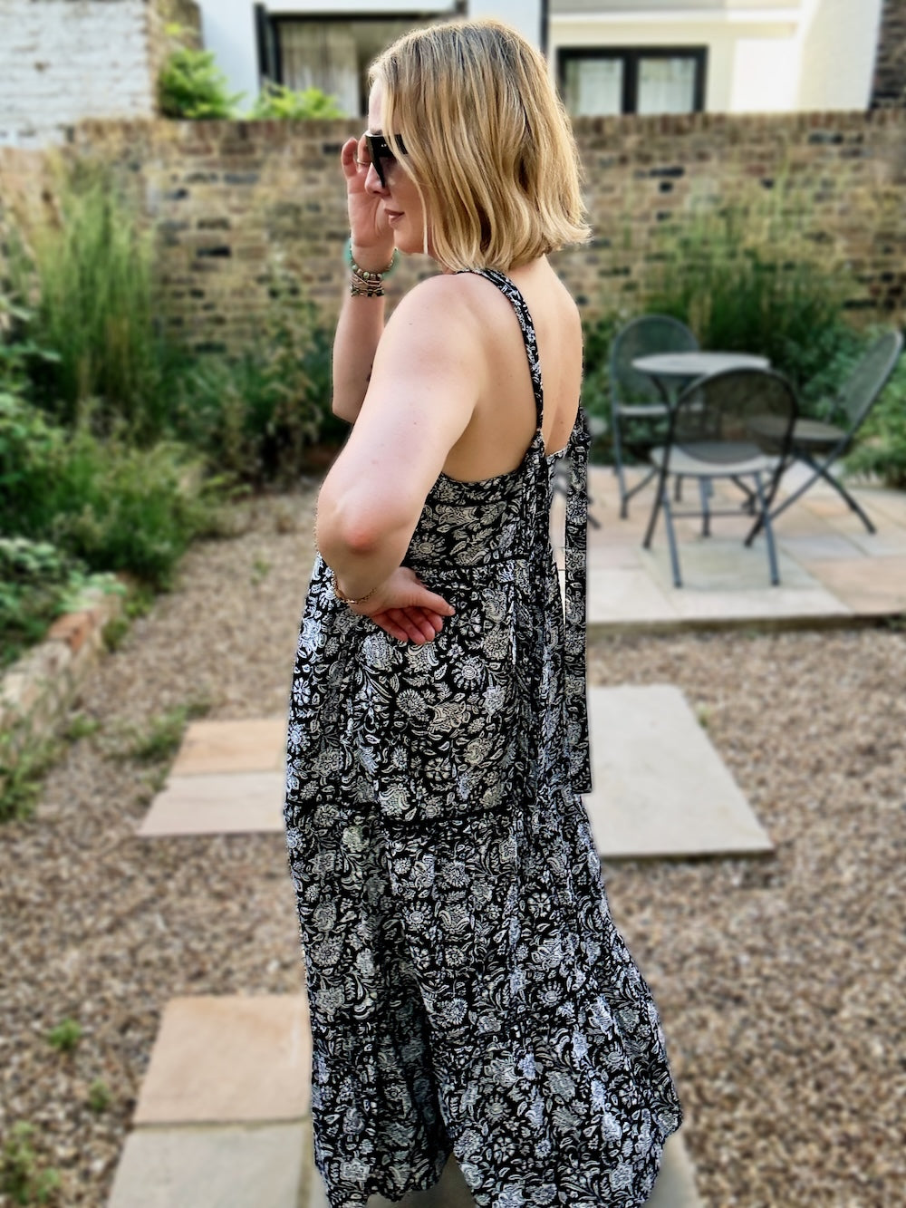 Laurel Black Block Print Organic Cotton Maxi Dress