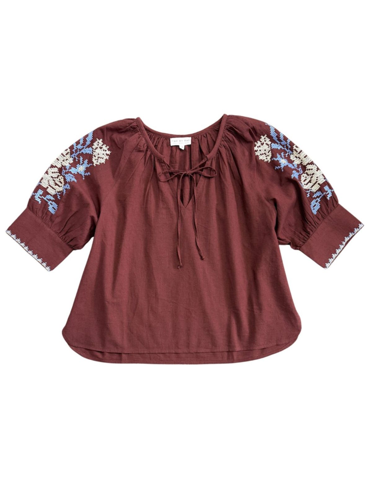 Gracey Boho Blouse Embroidered Sleeve Brandy Brown