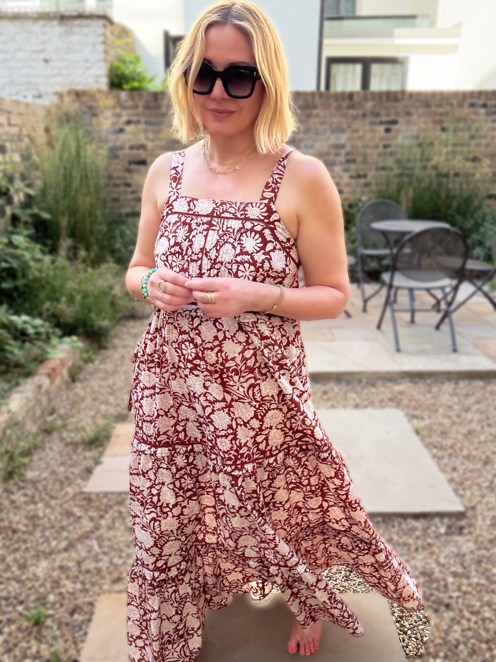 Laurel Cinnamon Block Print Organic Cotton Maxi Dress