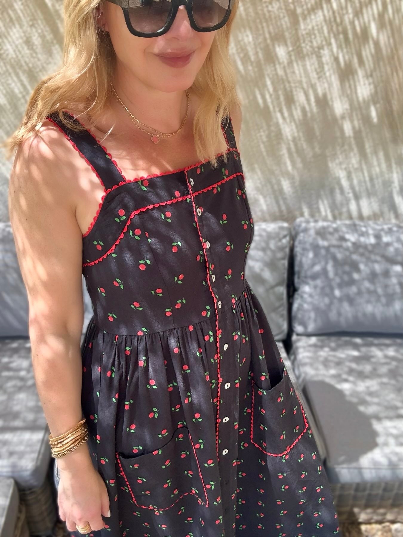 Willow Button Front Patch Pocket Midi Dress Black Cherry
