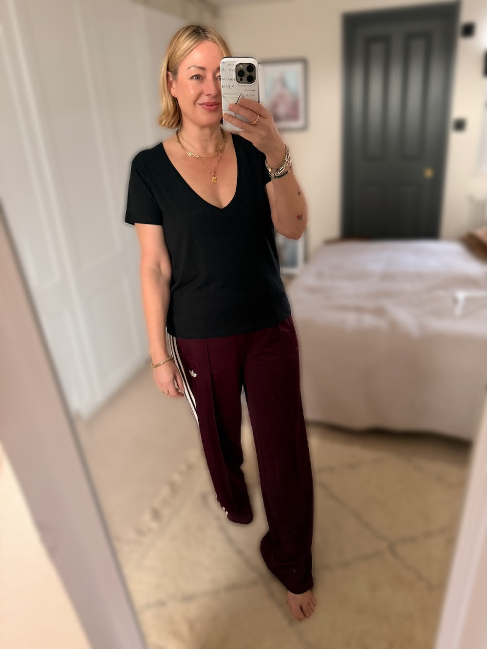 Cindy Deep V Neck Soft Bamboo T-Shirt Black