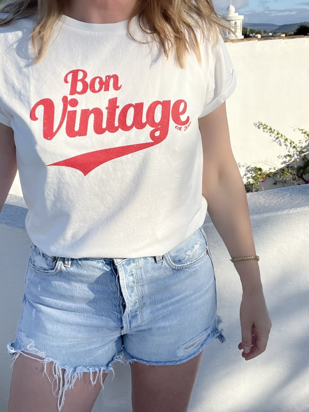 bon vintage retro tee stone wash white red | fwp by rae