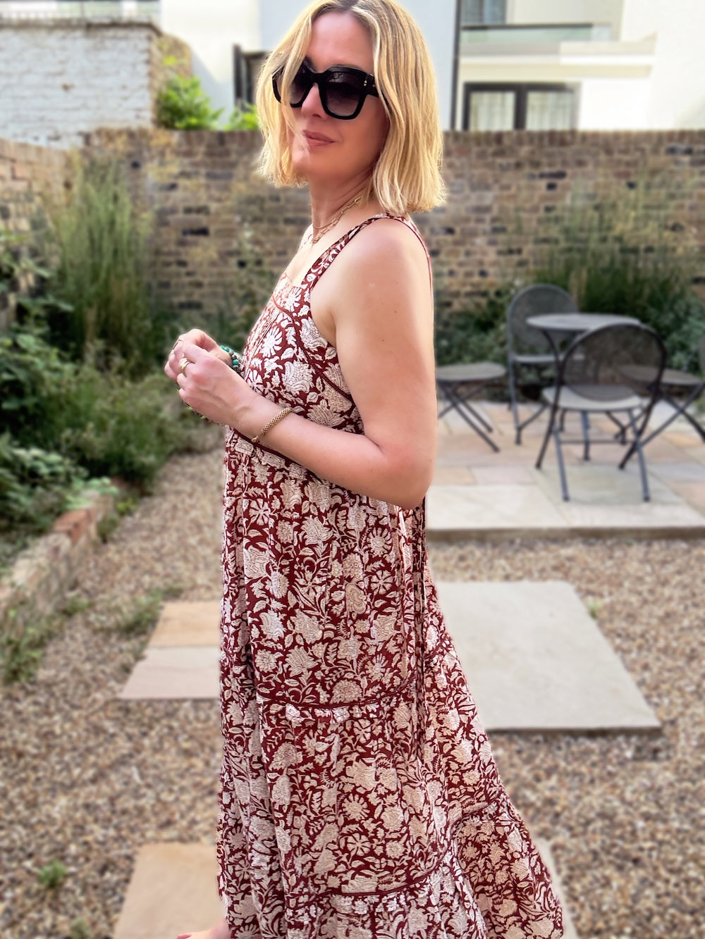 Laurel Cinnamon Block Print Organic Cotton Maxi Dress