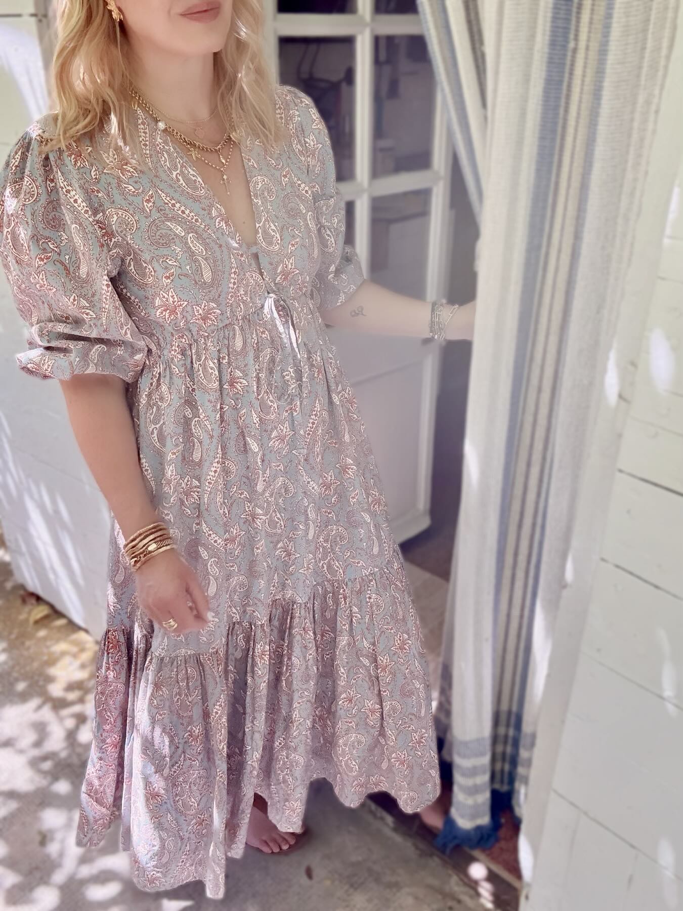Vanessa Long Tiered Dress Floral orange
