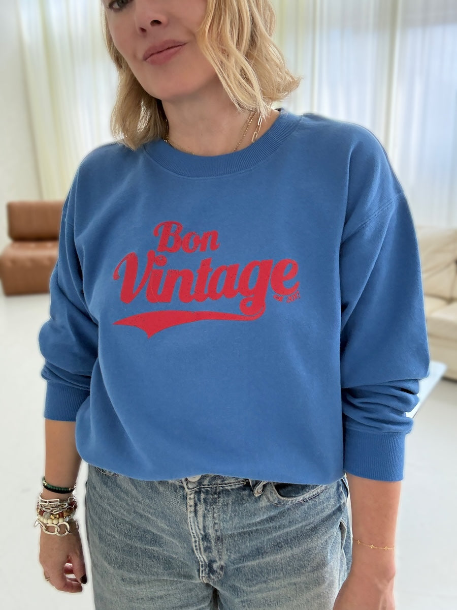 Bon Vintage Retro Sweatshirt Blue and Red