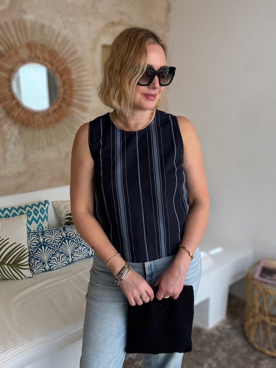 Imogen Cotton Linen Shell Top Blue Stripe
