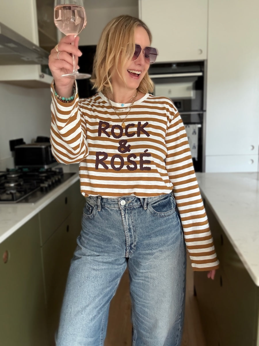 Rock and Rosé Bronze Stripe Long Sleeve Tee