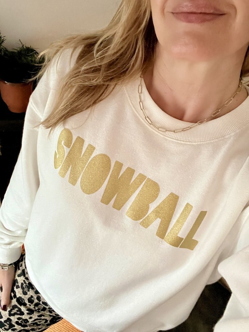 snowball sweatshirt winter white gold | fwp by rae | Christmas sweatshirt