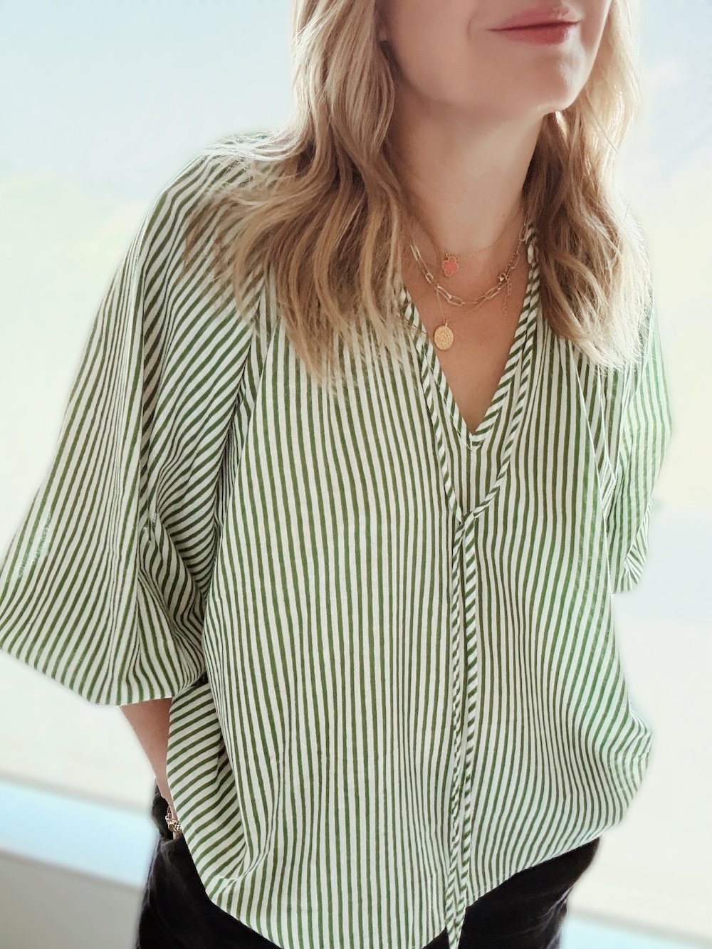 Emily stripe poet blouse green | fwp by rae blouse