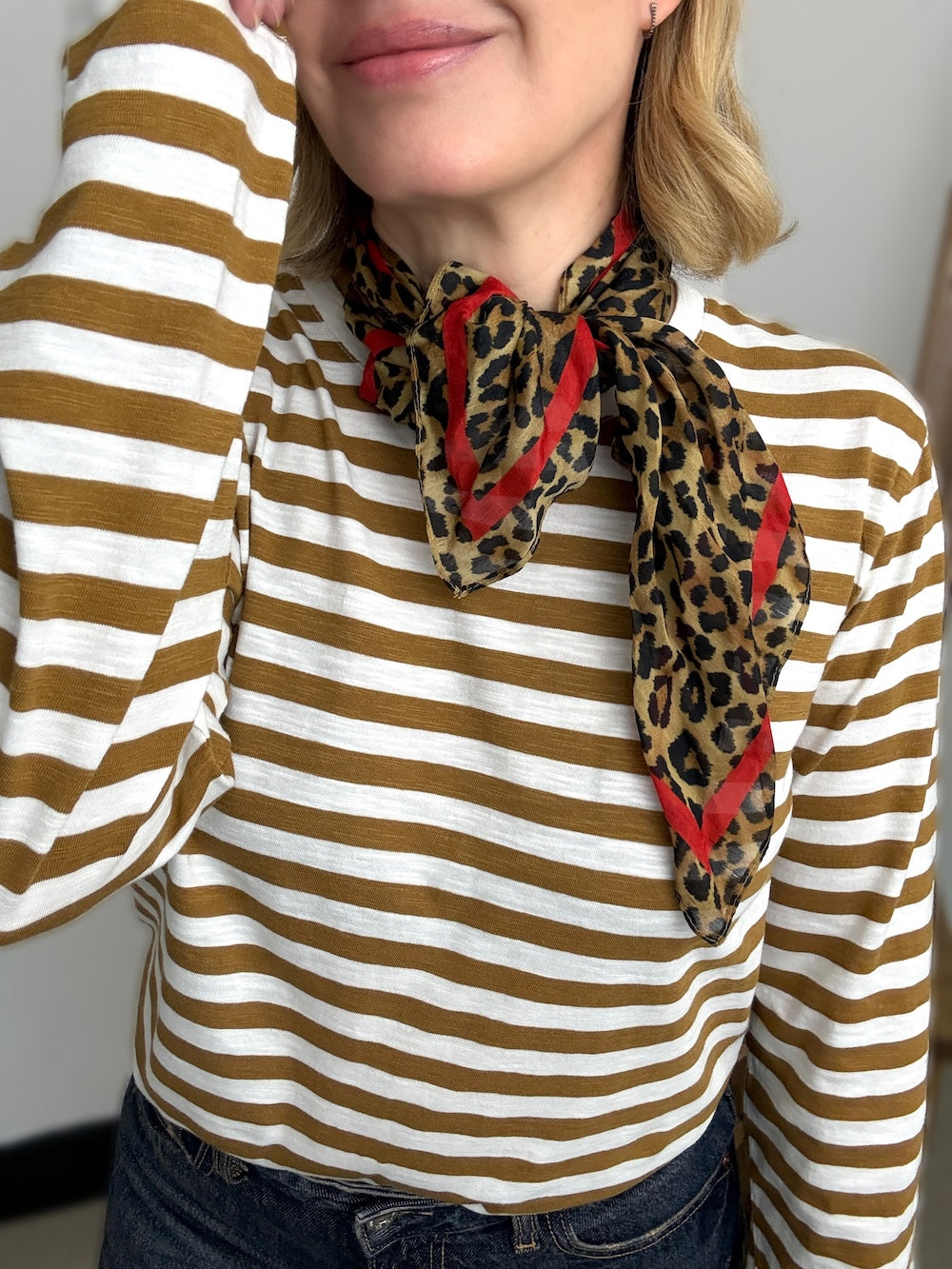 Stripe Long Sleeve Top Bronze Brown and Ivory