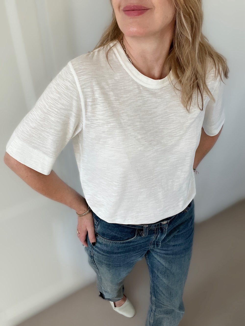 Libby slub blend crew neck t-shirt ivory | fwp by rae