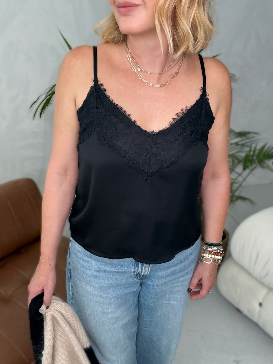 black modal lace trimmed silky camisole