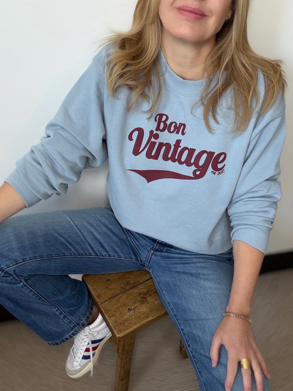 Bon Vintage Retro sweatshirt blue and wine