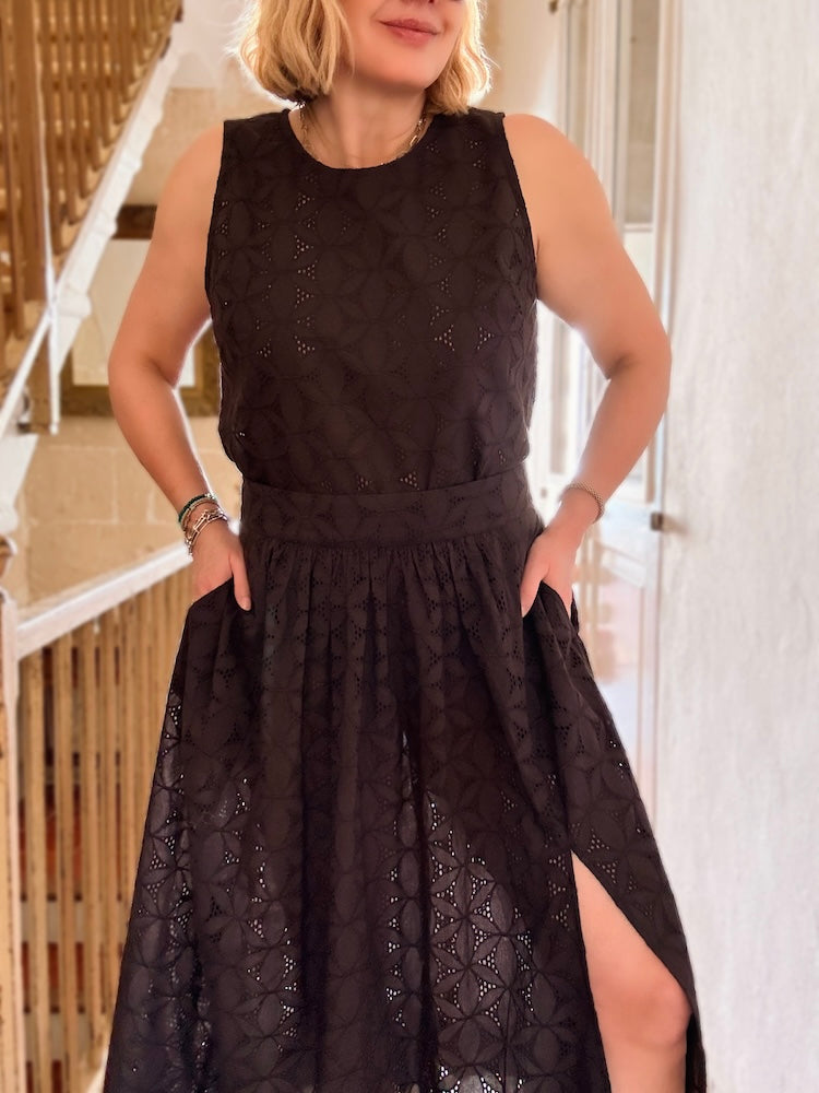 Nancy Broderie Full Skirt Dark Liquorice Brown