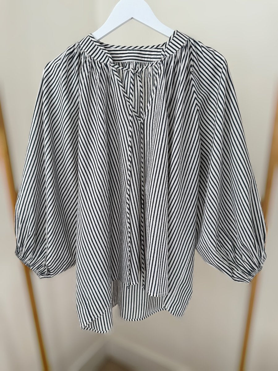 Emily stripe poet blouse grey | fwp by rae blouse