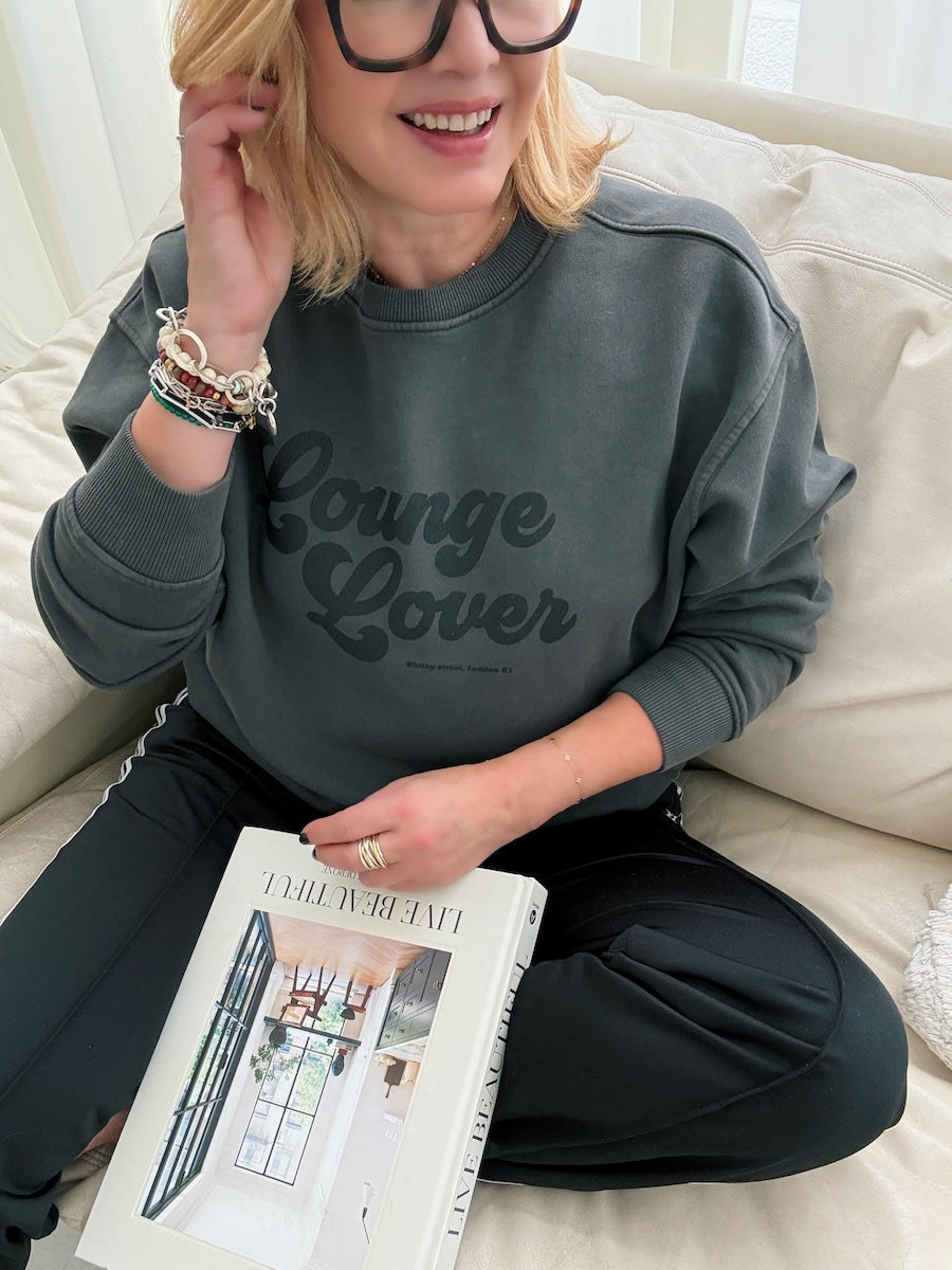 Lounge Lover Oversized Brushed Cotton Sweatshirt Washed Dark Grey
