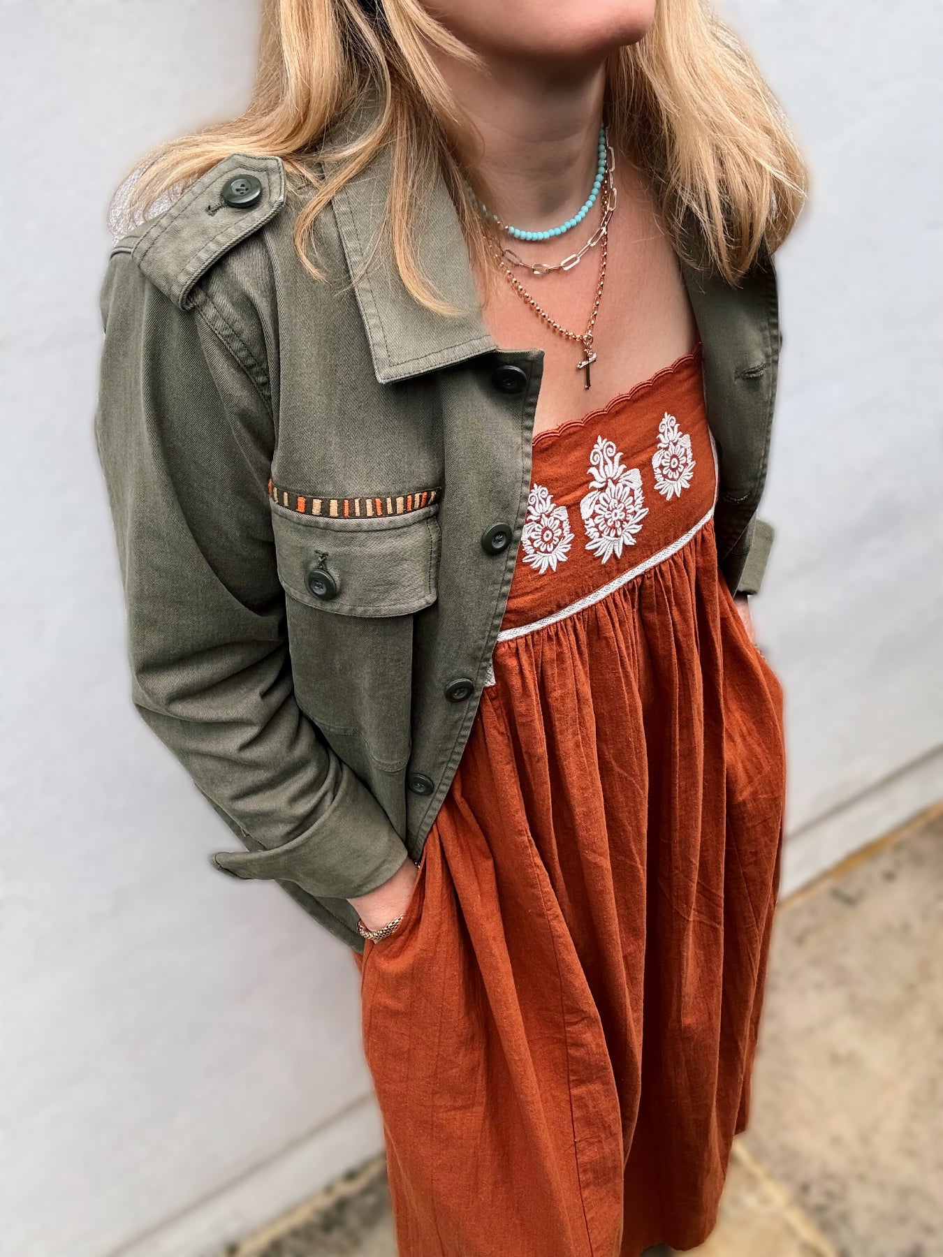 Florence Embroidered Linen Maxi Dress Brown