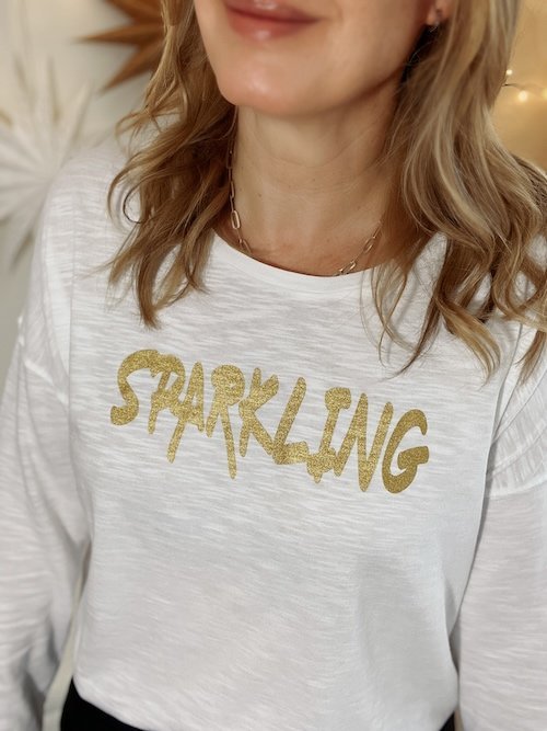 sparkling long sleeve t-shirt white | fwp by rae