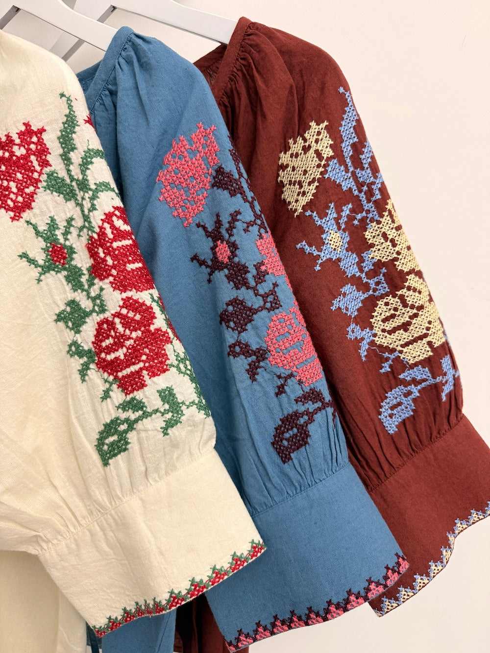 Gracey Boho Blouse Embroidered Sleeve Brandy Brown