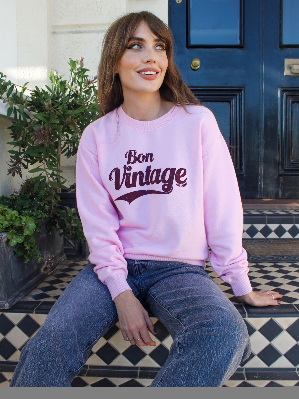 Bon Vintage Retro Sweatshirt Pink Burgundy