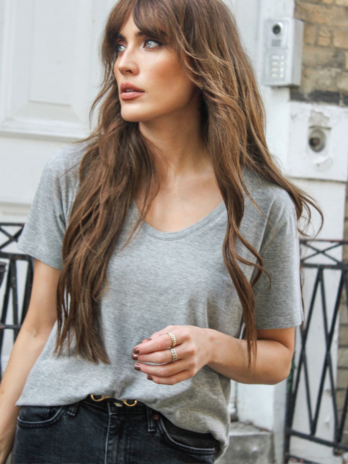 Manon Deep Neck Marl Grey T-Shirt